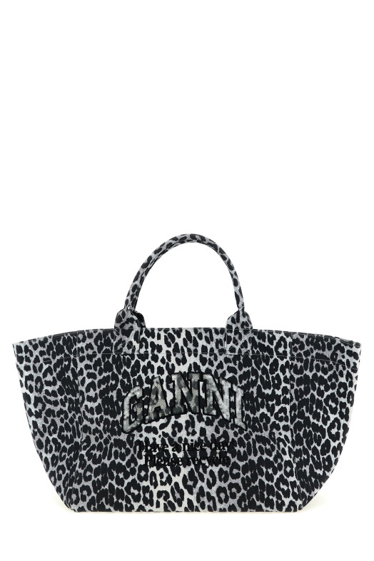 'Leopard Sequin XXL Tote' shopping bag Gray