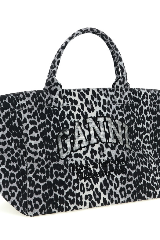 'Leopard Sequin XXL Tote' shopping bag Gray