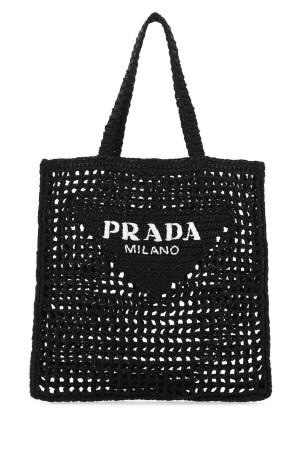 Черная сумка для покупок из рафии Black PRADA (1BG3932A2T)