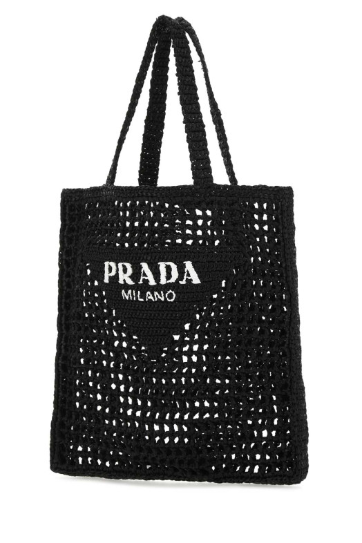 Черная сумка для покупок из рафии Black PRADA (1BG3932A2T)