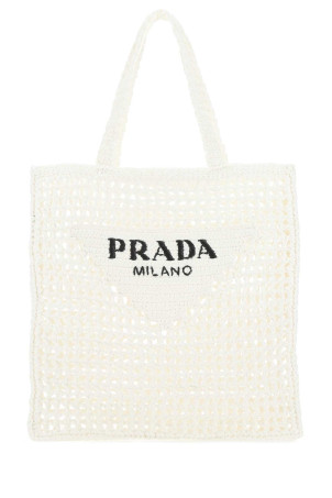 Белая сумка для покупок из рафии, черная, PRADA (1BG3932A2T)