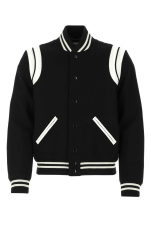 Black wool blend bomber jacket SAINT LAURENT (354718Y180W)