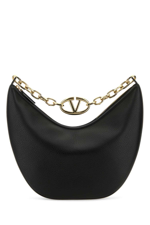 Black leather medium Hobo VLogo Moon shoulder bag Black VALENTINO GARAVANI (4W0B0N59JDK)