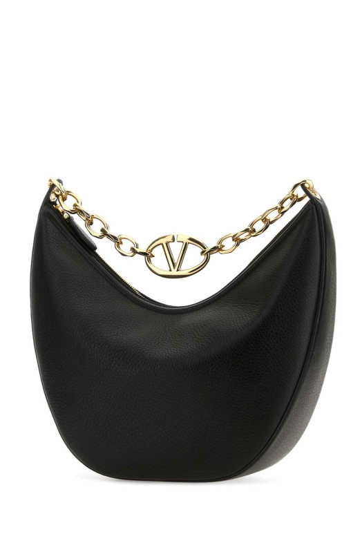 Black leather medium Hobo VLogo Moon shoulder bag Black VALENTINO GARAVANI (4W0B0N59JDK)