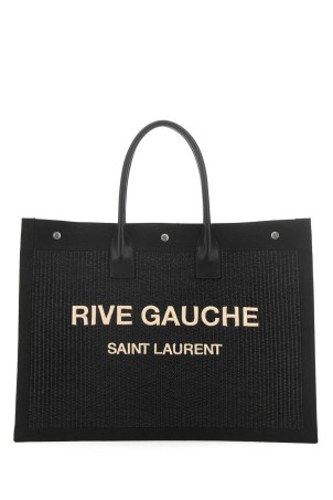 Черная сумка для покупок из рафии и холста Rive Gauche от SAINT LAURENT (5094152M21E)