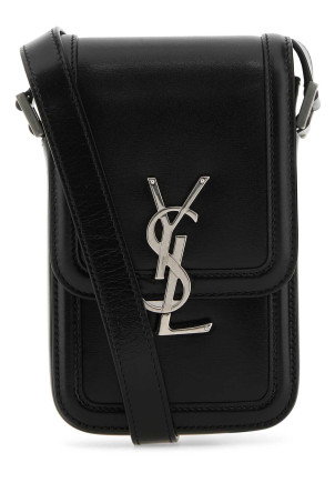 Black leather phone case Black SAINT LAURENT (7539630SX0E)