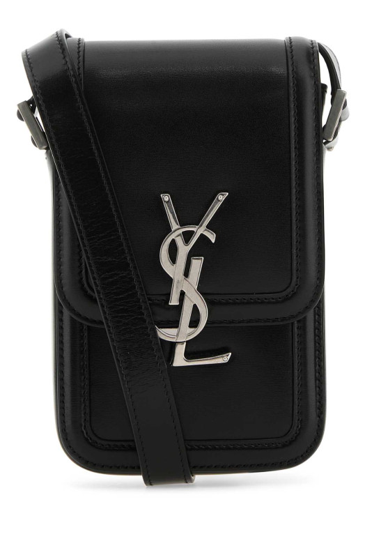 Black leather phone case Black SAINT LAURENT (7539630SX0E)