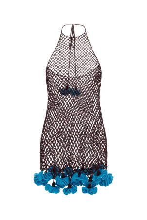 Двухцветное мини-платье, связанное крючком, ALAIA (AA9R3150K221D)