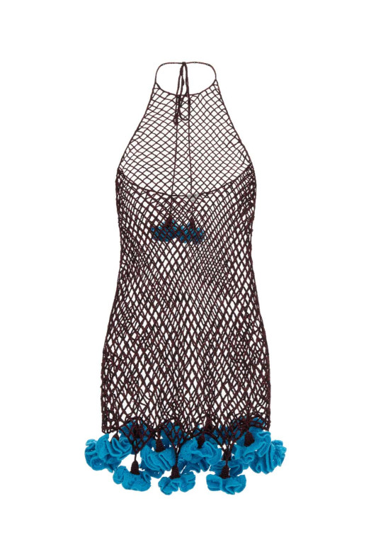 Двухцветное мини-платье, связанное крючком, ALAIA (AA9R3150K221D)