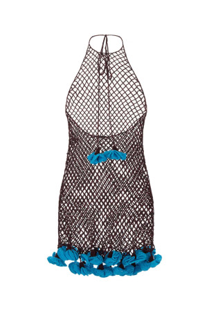Двухцветное мини-платье, связанное крючком, ALAIA (AA9R3150K221D)