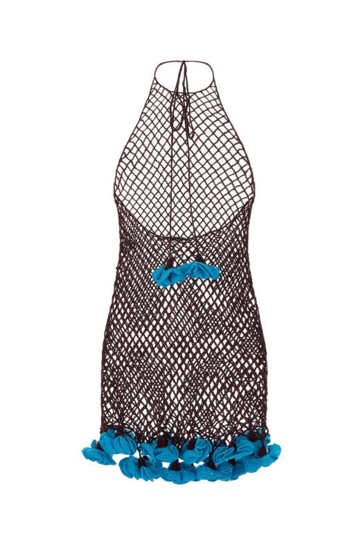 Двухцветное мини-платье, связанное крючком, ALAIA (AA9R3150K221D)