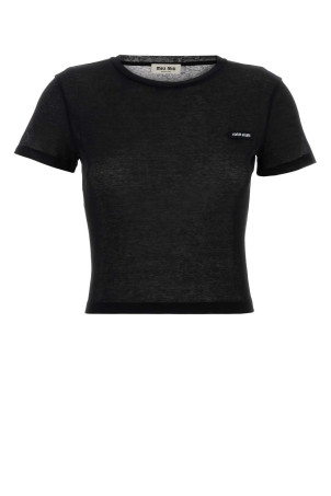 Black cotton t-shirt Black MIU MIU (MJN466SOOO133O)