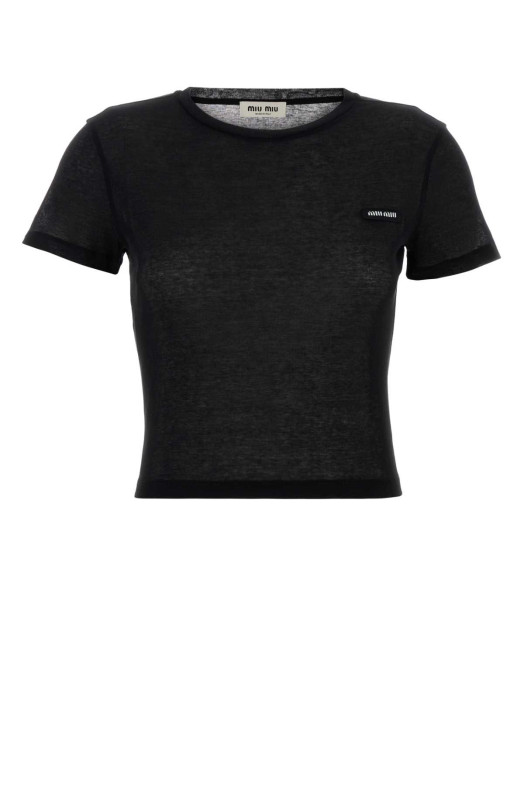 Black cotton t-shirt Black MIU MIU (MJN466SOOO133O)