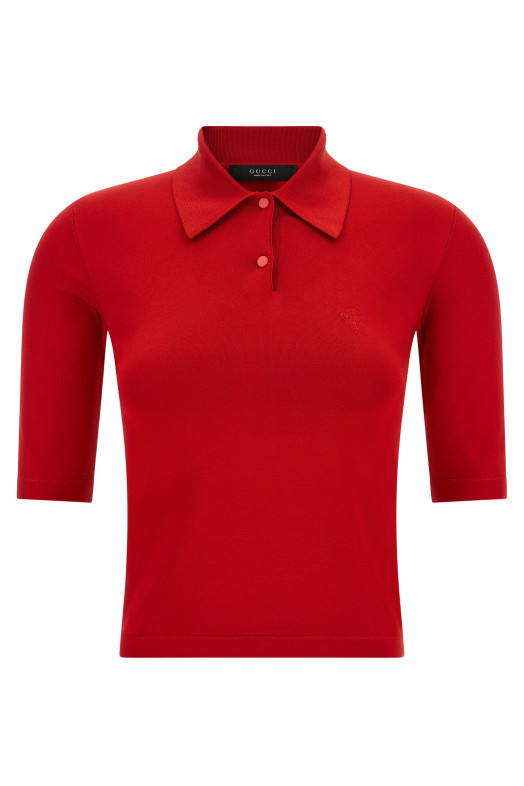 Red silk knit polo shirt Red