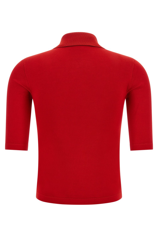 Red silk knit polo shirt Red