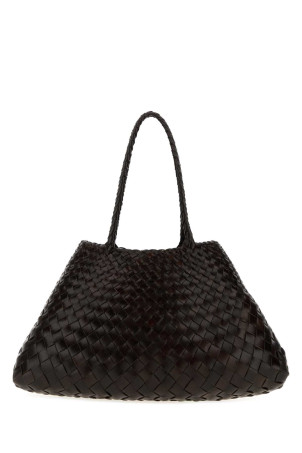 Dark brown leather large Santa Croc shopping bag DRAGON DIFFUSION (8892)