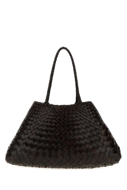 Dark brown leather large Santa Croc shopping bag DRAGON DIFFUSION (8892)