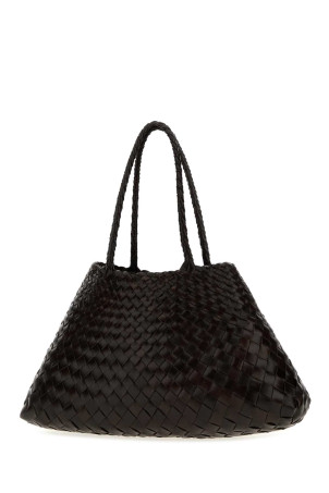 Dark brown leather large Santa Croc shopping bag DRAGON DIFFUSION (8892)