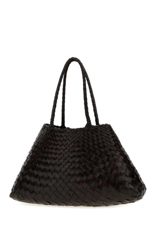Dark brown leather large Santa Croc shopping bag DRAGON DIFFUSION (8892)