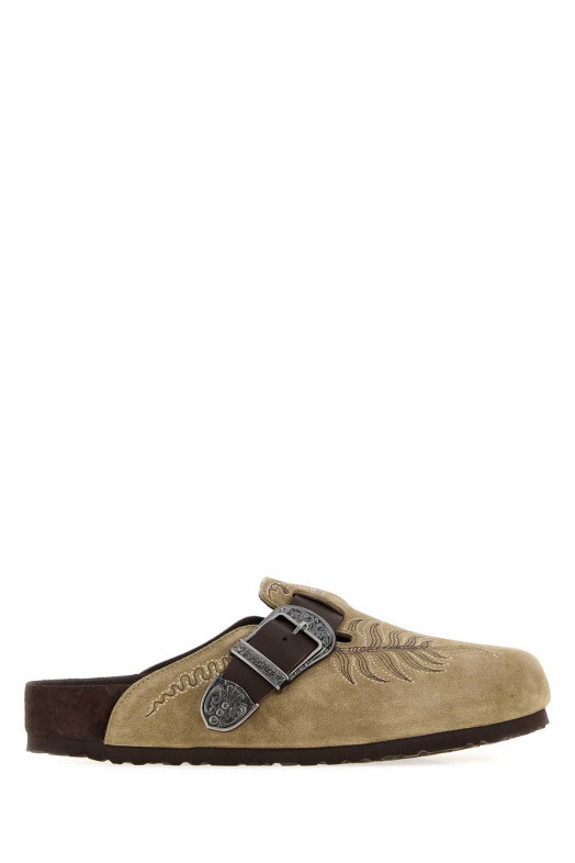 Вышитые замшевые тапочки Birkenstock x Etro «Boston», серые BIRKENSTOCK X ETRO (MS4M0001AP12S)