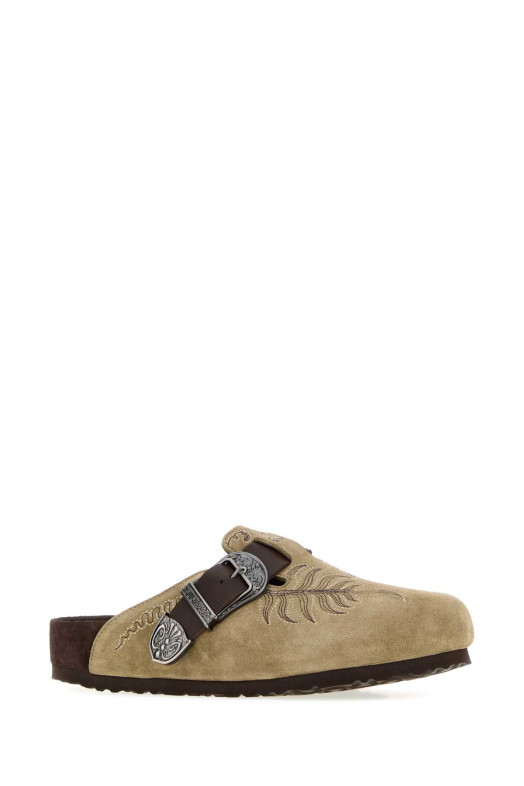 Вышитые замшевые тапочки Birkenstock x Etro «Boston», серые BIRKENSTOCK X ETRO (MS4M0001AP12S)