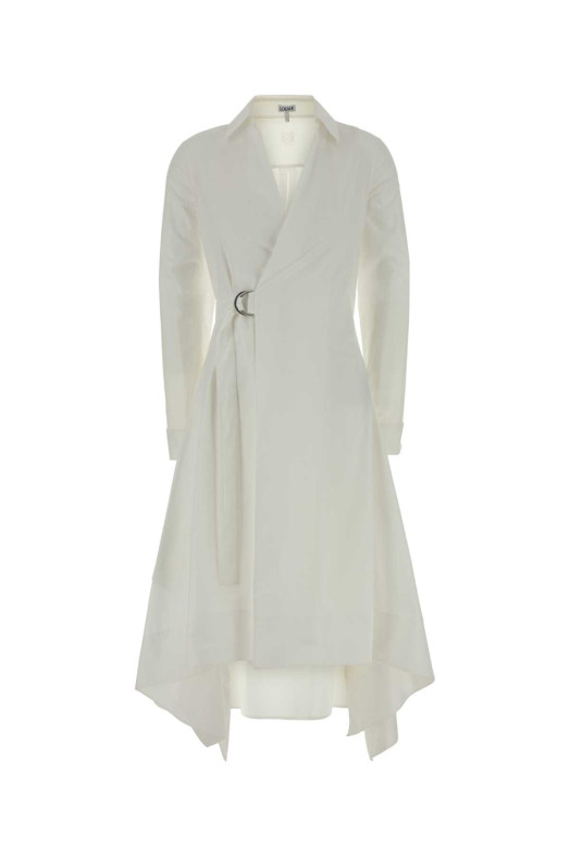 Белое платье-рубашка из поплина, белого цвета, LOEWE (S359Y09XJL)