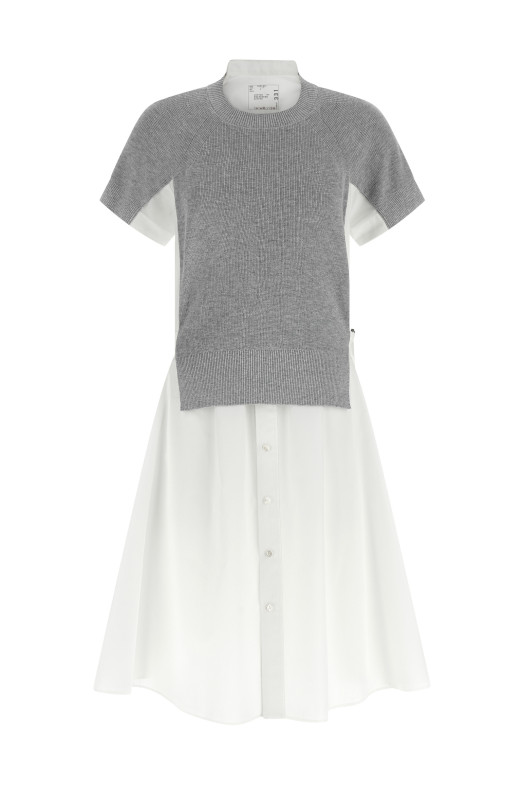 Гибридное платье белого цвета SACAI SCW331378