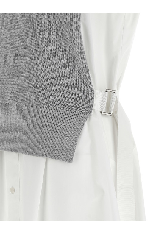 Гибридное платье белого цвета SACAI SCW331378