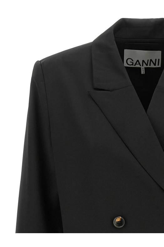 Двубортный шерстяной блейзер, черный GANNI W0797099
