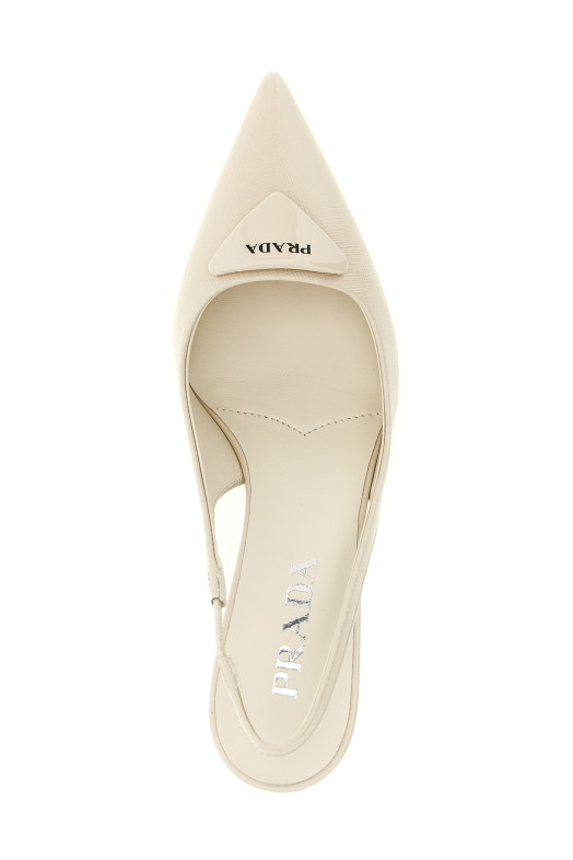 Туфли-слингбеки из лакированной кожи Saffiano, белые PRADA 1I901MFDD753A9SF0304