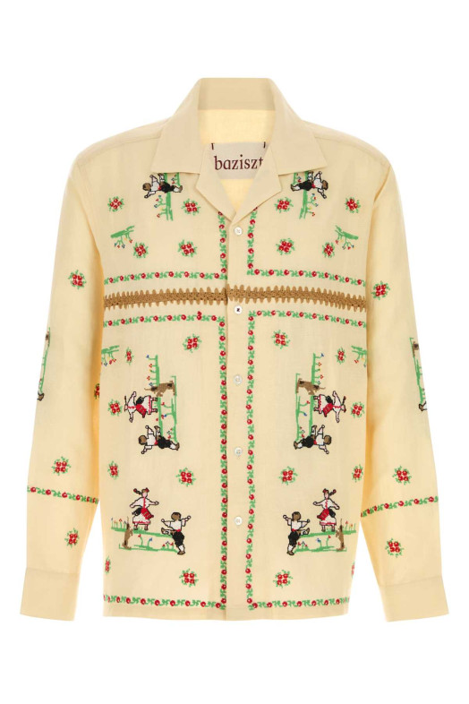 Pastel yellow cotton blend Joy Of Living shirt Beige BAZISZT (SR07862)