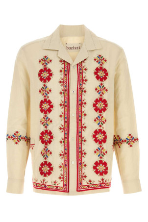 Cream cotton Roses Are Red shirt Beige BAZISZT (SR11862)