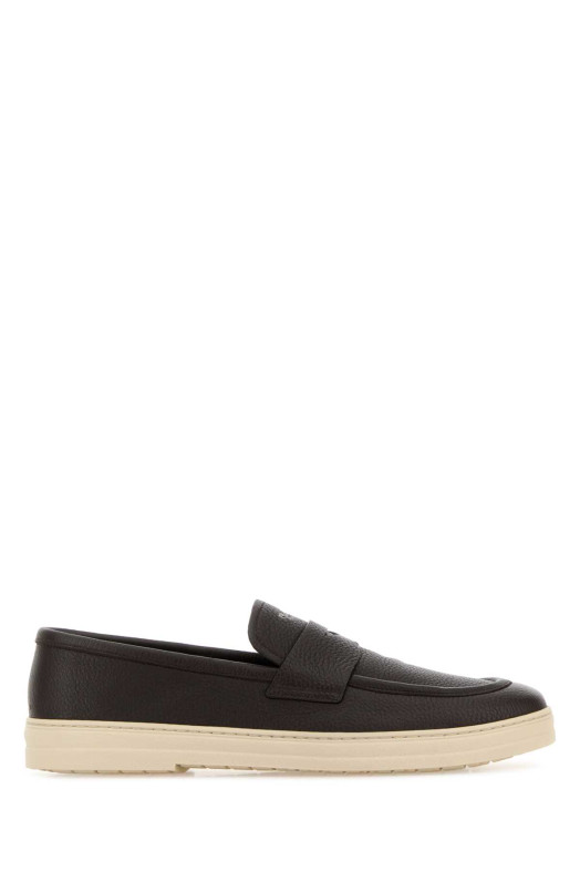 Dark brown leather loafers PRADA (2DG166FG000013)