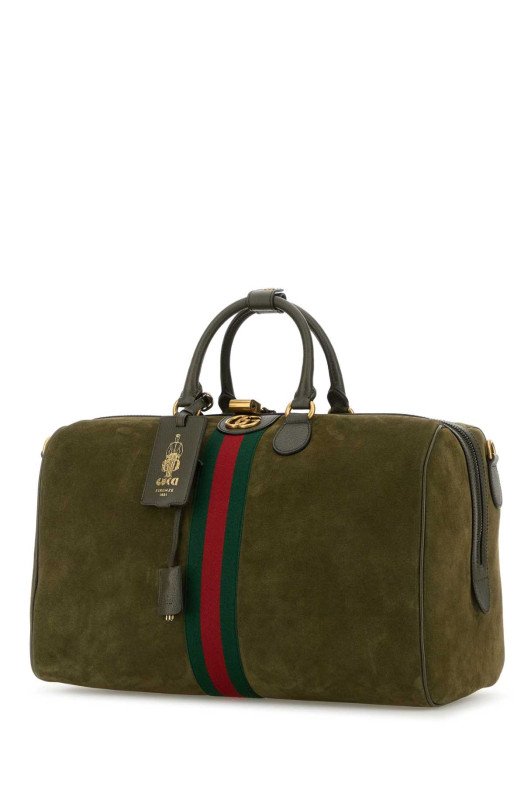Оливково-зеленая замшевая дорожная сумка среднего размера Gucci Savoy GUCCI (834460AAE1D)