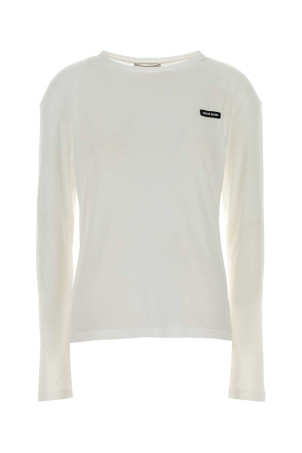 White cotton t-shirt Black MIU MIU (MJL939SOOO133O)