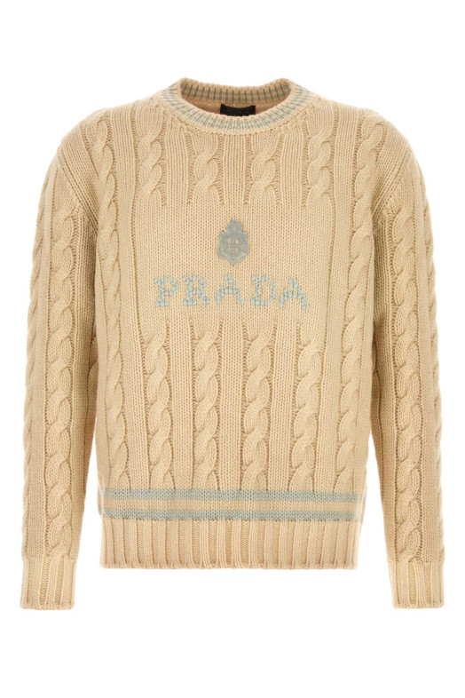 Шерстяной свитер кремового цвета PRADA (UMF422SOOO6259)