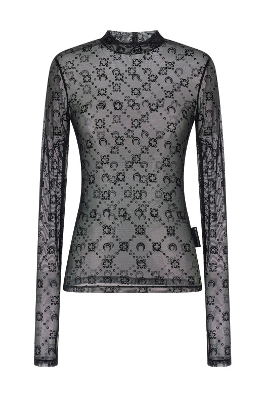 Flocked Moonogram top Black