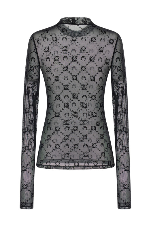 Flocked Moonogram top Black