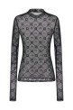 Flocked Moonogram top Black