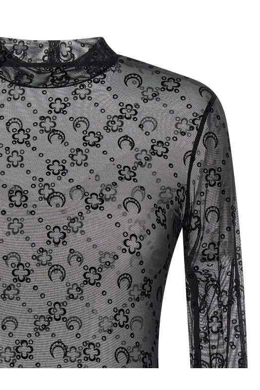 Flocked Moonogram top Black