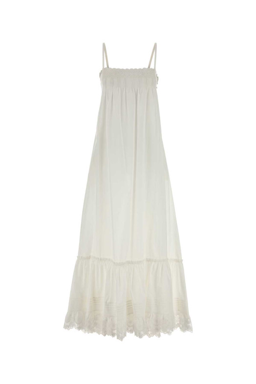 Белое хлопковое платье SAINT LAURENT (831331Y7K36)