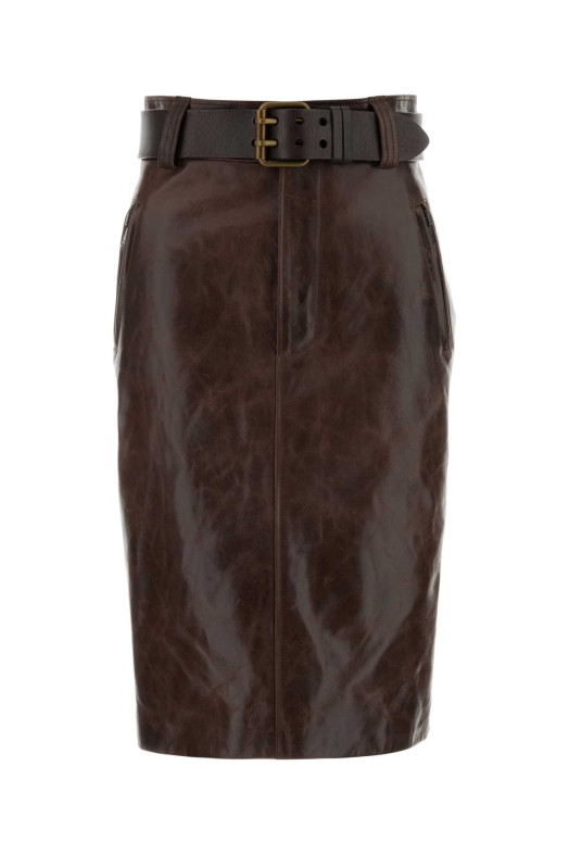 Коричневая кожаная юбка SAINT LAURENT (865021YCVD2)