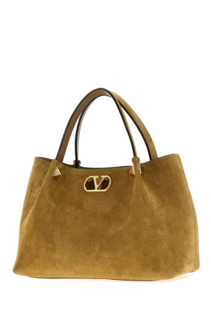 Beige suede small Valentino Garavani shopping bag VALENTINO GARAVANI (9W2B0T83AHA)