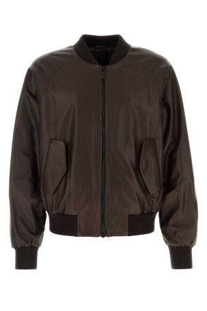 Chocolate leather bomber jacket GIORGIO ARMANI (GM004566AF28705)