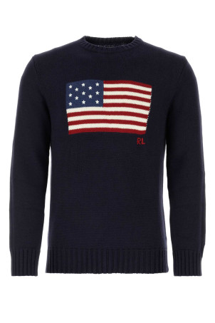 Бавовняний светр темно-синього кольору Black POLO RALPH LAUREN (710718281)