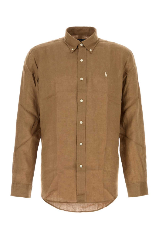 Льняная рубашка цвета «бисквит» POLO RALPH LAUREN (710966294)