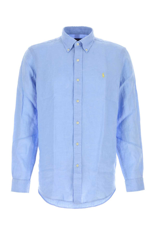 Льняная рубашка нежно-голубого цвета Blue POLO RALPH LAUREN (710966294)
