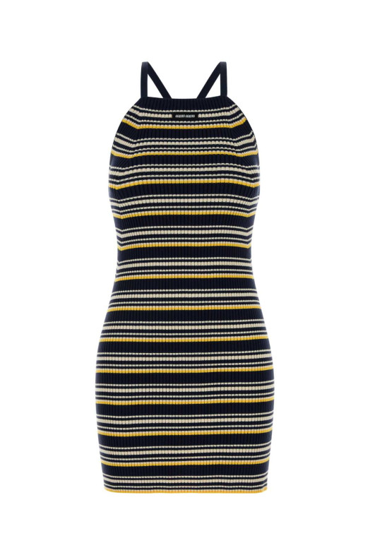 Embroidered cotton blend dress Blue MIU MIU (MMA927SOOO185J)