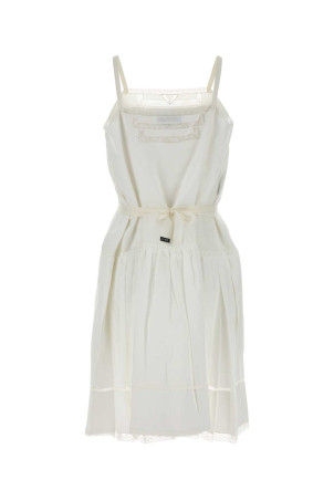 White linen dress Black PRADA (P3S37RSOOO192T)