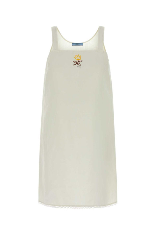 Белое льняное мини-платье черного цвета от PRADA (P3S59RSOOO122G)